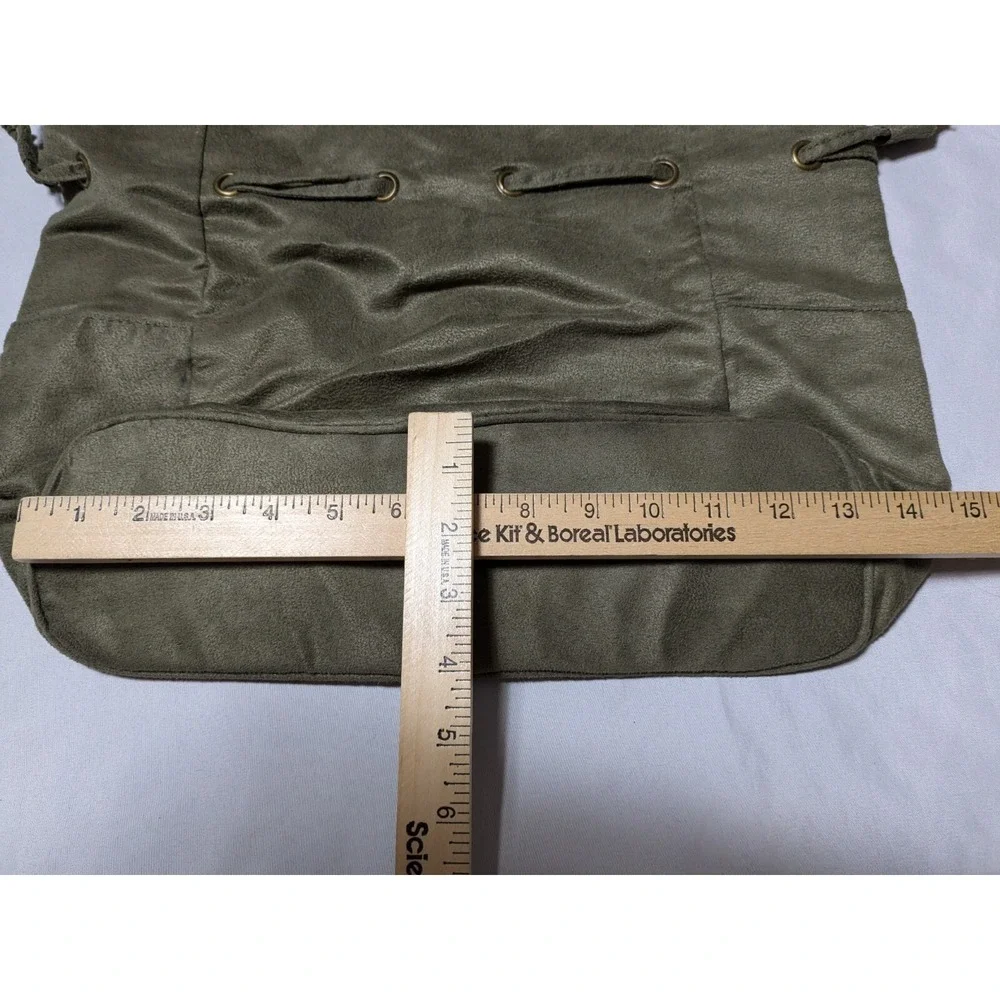 NEIMAN‎ MARCUS Women Green Faux Suede Faux Fur Trim Tote Bag